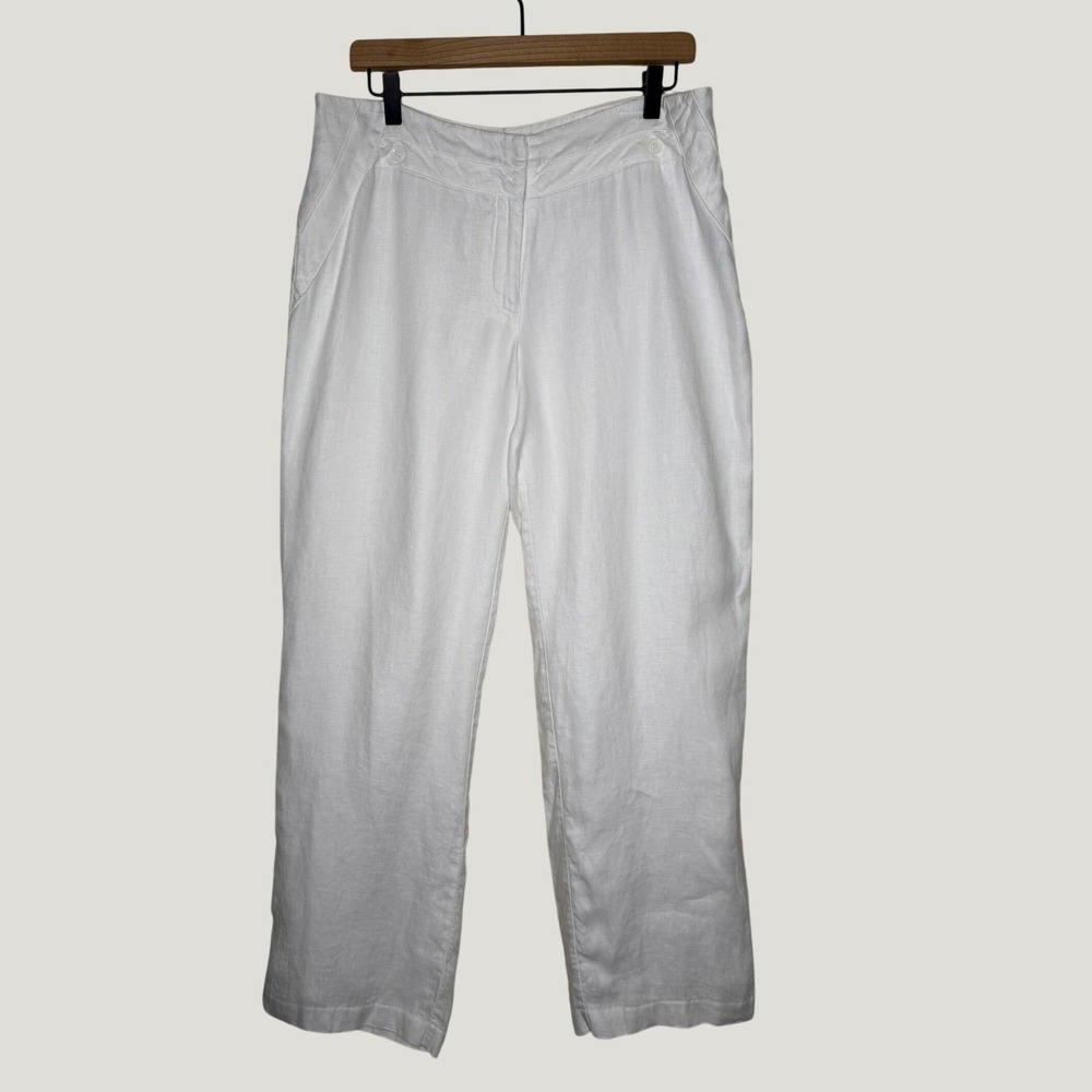 Worthington White Linen Pants 33X 31 Wide Leg Coastal Grandmother Beach Summer